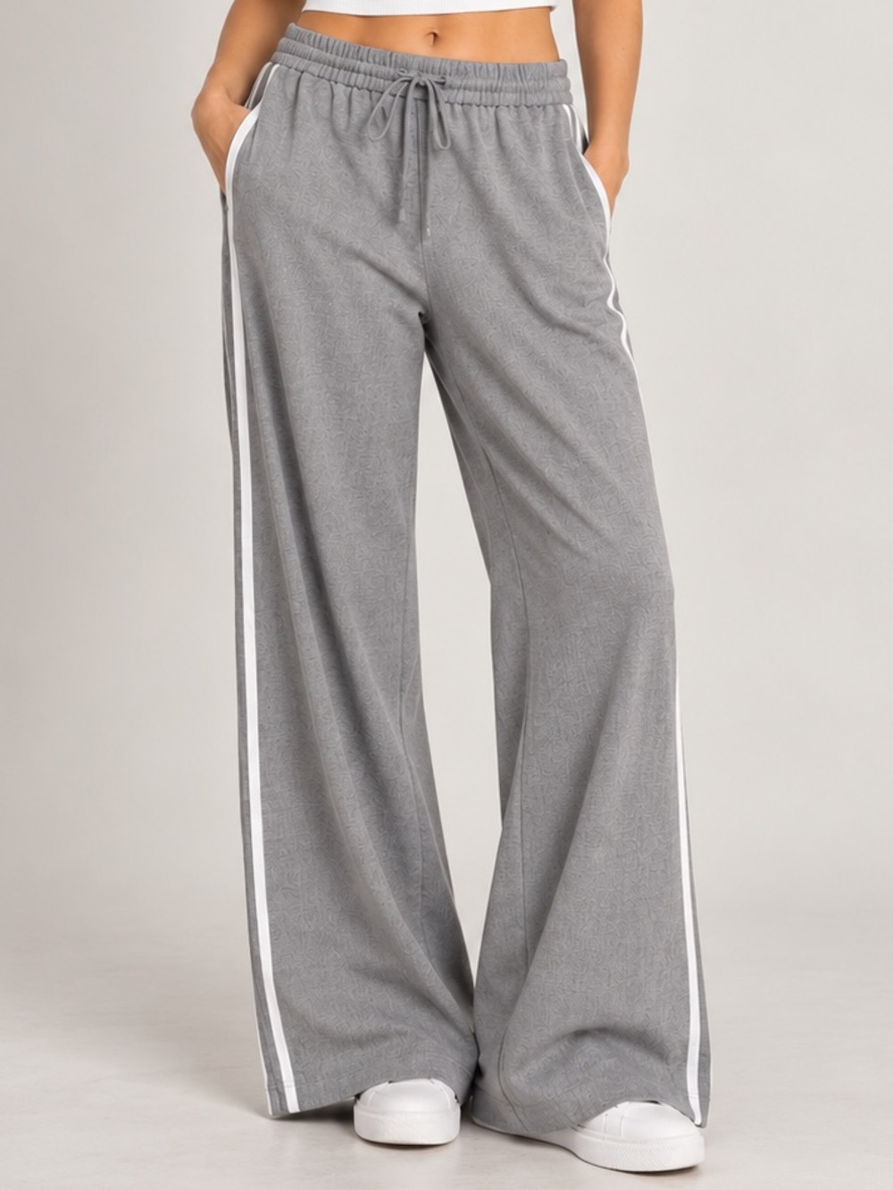 Rachel Rachel Roy Gray Wide Leg Side Stripe Pull On Pants M